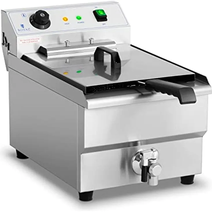 Royal Catering RCEF-16EHB Elektro-Fritteuse 16 Liter - 6000 W - Ablasshahn - Kaltzone - Edelstahl