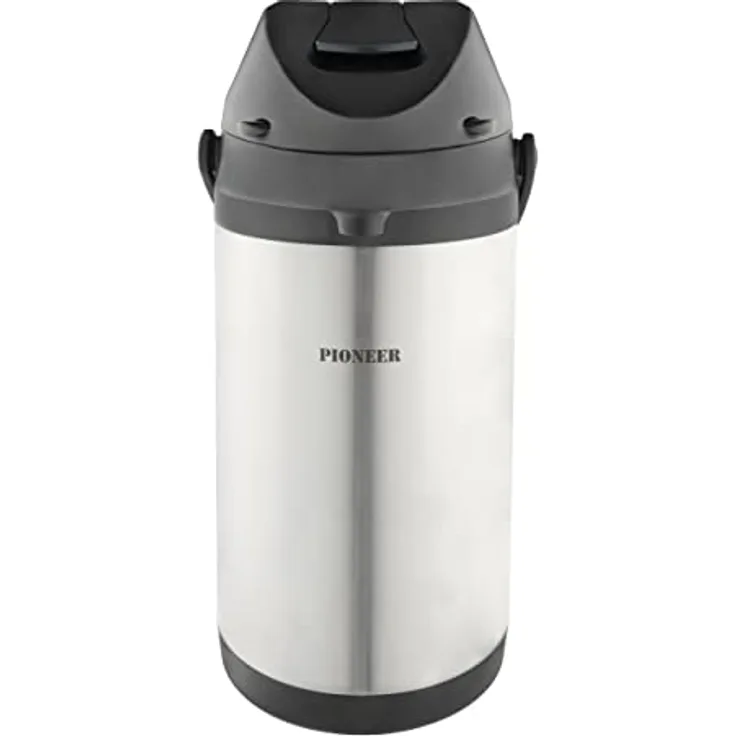 Pioneer Airpot Isolier-Pumpkanne, 4 Liters, Edelstahl-Getränkespender, Doppelwandig mit Griff, Bis zu 8 Stunden Heiβ und 24 Stunden Kühl, SS40HC