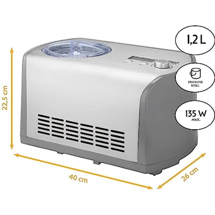 TZS First Austria Eismaschine mit Kompressor | Ice Cream Maker selbstkühlend mit entnehmbarem 1,2 Liter Edelstahl-Eisbehälter & Deckelöffnung für Zutaten | Eiscreme-Maschine für zuhause – Bild 3