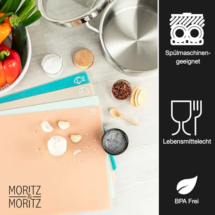 Moritz & Moritz 4x Schneidematte Küche - Je 28 x 38 cm - Schneideunterlage Küche für schnelles Arbeiten - Schneidebrett Kunststoff Flexibel – Bild 3