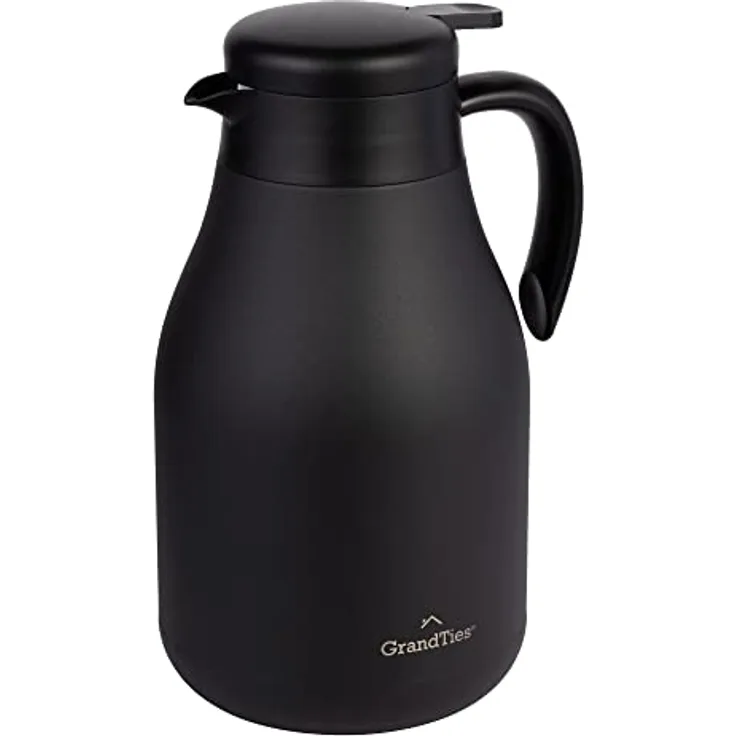 GrandTies Thermo-Kaffeekaraffe aus Edelstahl, isoliert, doppelwandig, Vakuum-Kaffee-Thermos, Heißwasserspender – Thermoskanne für heiße Getränke, 12 Stunden Wärmespeicherung (Mitternachtsschwarz)