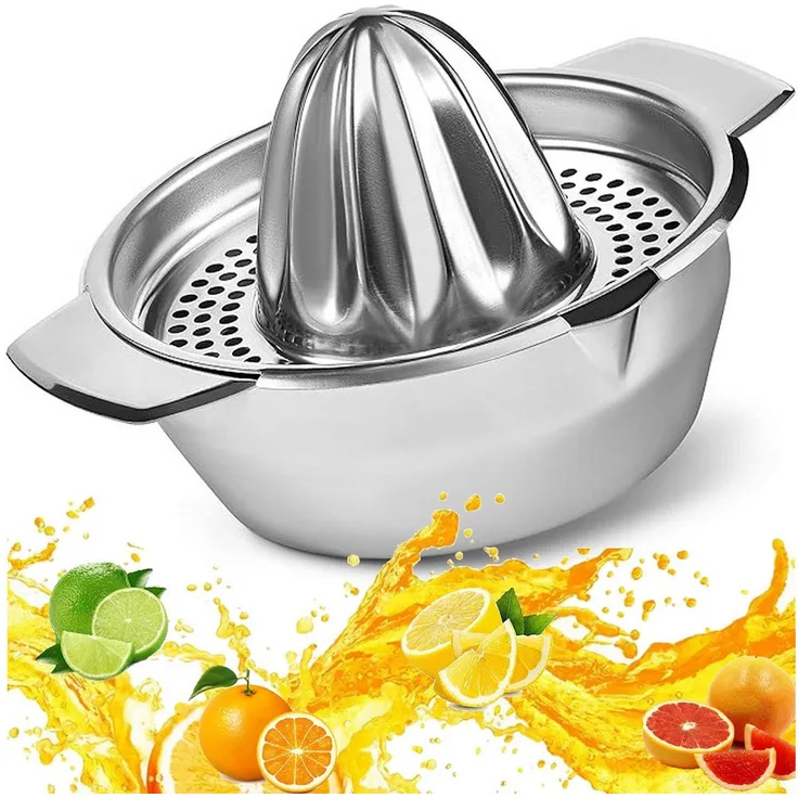 autolock Zitruspresse Edelstahl, manuelle Zitronenpresse mit 450ml Volumen und rotierender Reibahle