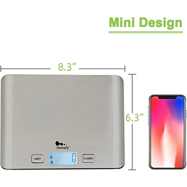 himaly Küchenwaage digital aus Edelstahl Professionelle Waage (5kg Maximalgewicht), Tara-Funktion, aus Edelstahl mit großem LCD-Display für Backen & Kochen – Bild 5