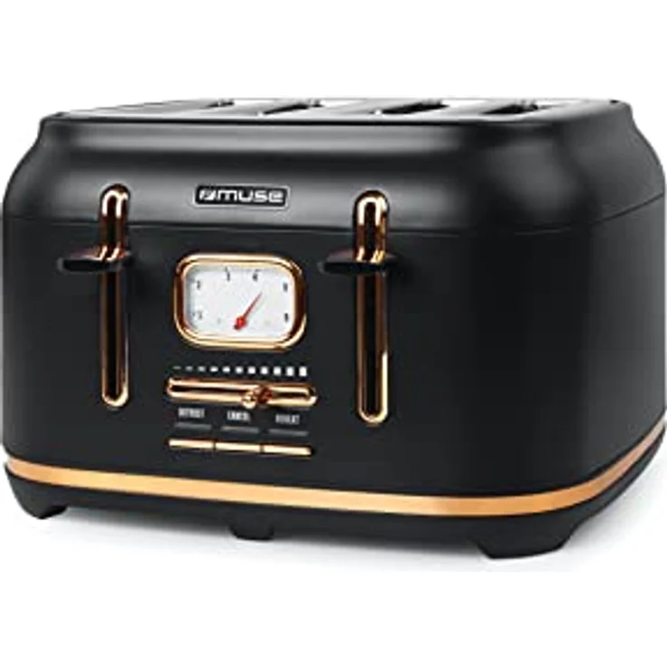 Muse Edelstahl-Toaster im schwarzen Retro Design, analoge Anzeige, beleuchtete Tasten, 6 Bräungsstufen, 4 Scheiben, MS-131 BC, Vintage Look, mit Krümelschublade – Bild 1