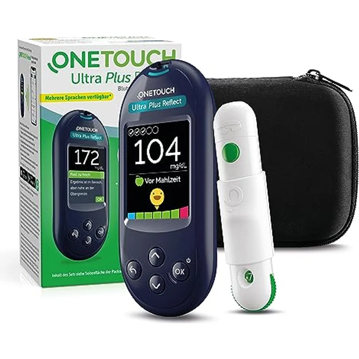 OneTouch Ultra Plus Reflect® Blutzucker-Messgerät (mg/dl) I Diabetes-Testset in Stoffbeutel, tragbar mit schnellen & genauen Ergebnissen, 20 Sprachen, global bewährt – Bild 1