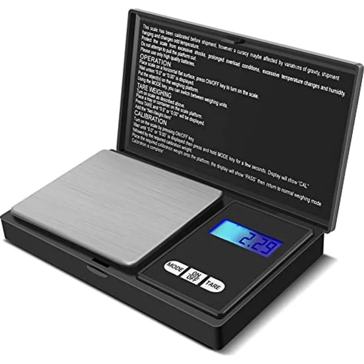 Digitale Präzisionswaage, tragbare Taschenwaage, LCD-Display, Hintergrundbeleuchtung, Präzision mit Tara-Funktion, Edelstahl, Mini-Waage für Schmuck, Küche, Tabletten, Tees