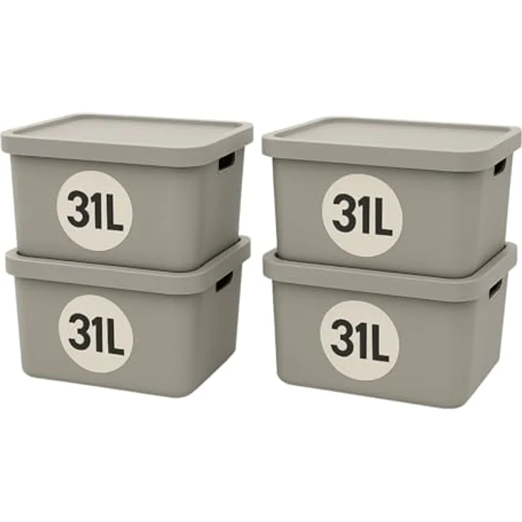 Plastard Aufbewahrungsboxen mit Deckel, 31 L, 4er-Set, grau, BPA-frei, stapelbar, robuste Kunststoffbox für Ordnung in Küche, Bad, Büro und Kinderzimmer – Bild 1