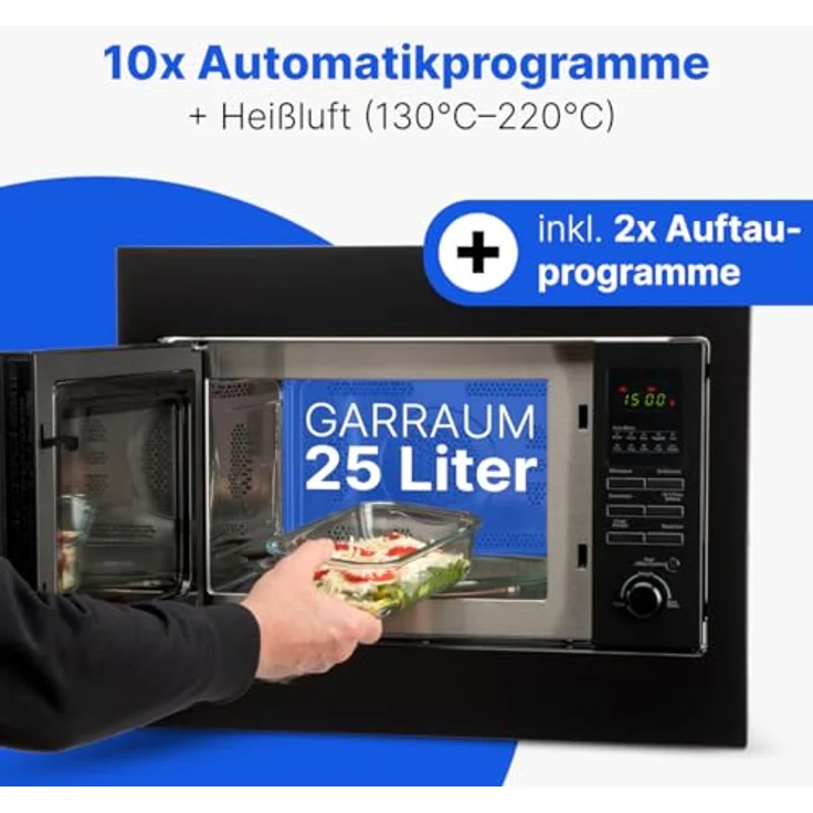 Bomann® MWG 2216 H EB, Einbaumikrowelle mit Grill und Heißluft, 25L, 900W Mikrowelle, 1100W Grill, 2500W Heißluft, schwarz – Bild 5