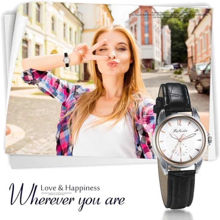 JewelryWe Damen Armbanduhr, Analog Quarz, Klassische Business Casual Uhr mit Lederarmband, Schwarz, 9,3 Zoll Gesamtlänge, 1,26 Zoll Durchmesser – Bild 5