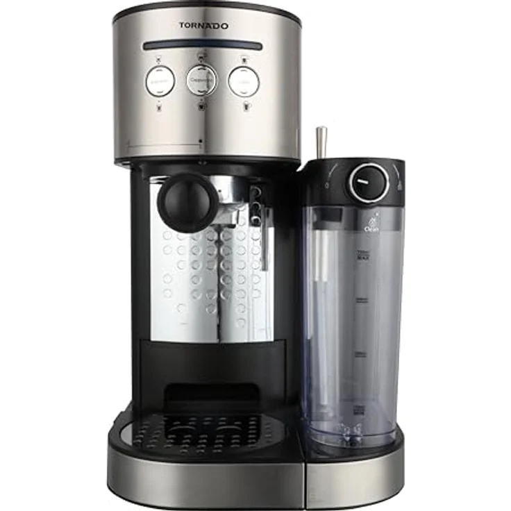 Tornado TCM-14125 Siebträger-Espressomaschine mit 15 Bar Pumpendruck, Edelstahl-Design und 1,2-Liter Wassertank – Bild 2