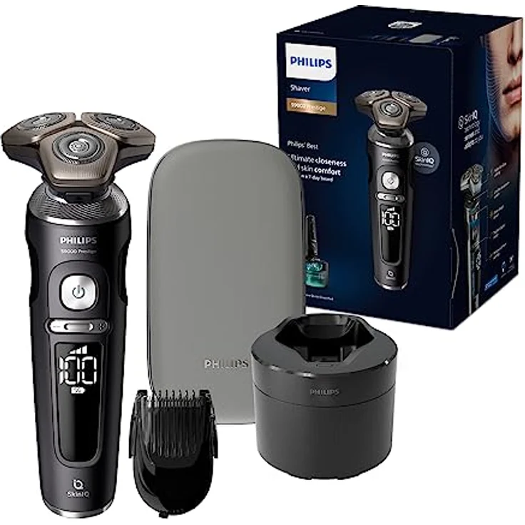 Philips Rasierer S9000 Prestige Nass- und Trockenrasierer für Herren mit SkinIQ-Technologie, Reinigungsstation & Bartstyler (Modell SP9840/31) – Bild 1