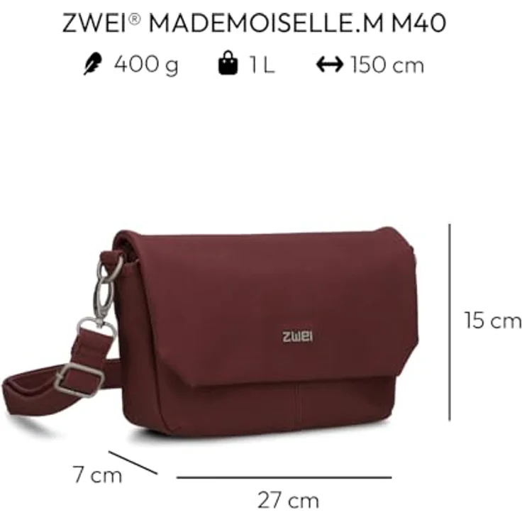 Zwei Mademoiselle.M Messenger, Handtasche aus pflegeleichtem Polyurethan mit Magnet- und Reißverschluss, 28 cm, schwarz – Bild 2