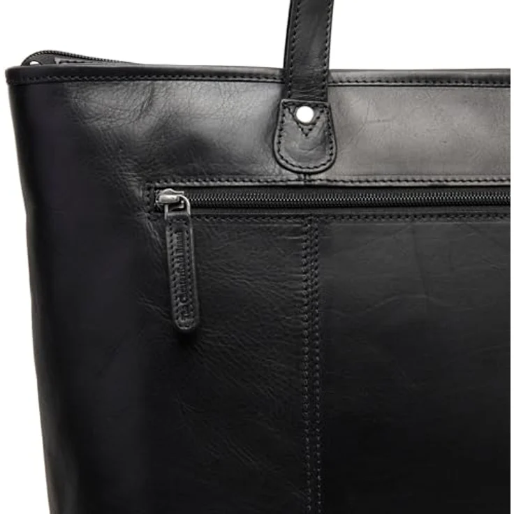 The Chesterfield Brand Ferrera Shopper, aus echtem Leder, schwarz mit gepolstertem Laptopfach und geräumigen Hauptfach – Bild 6