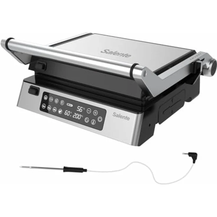 SALENTE FlamePro Kontaktgrill, Elektrogrill mit externem Temperaturfühler, 2200 W, 8 Programme, antihaftbeschichtete Grillplatte, abnehmbare Platten, für fettfreies Grillen – Bild 2