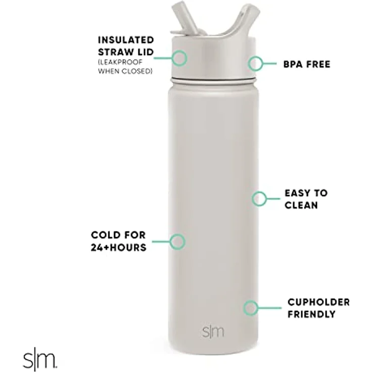 Simple Modern Water Bottle with Straw Lid Vacuum Insulated Stainless Steel Metal Thermos Bottles | Reusable Leak Proof BPA-Free Flask for Gym, Travel, Sports | Summit Collection | 22oz, Almond Birch – Bild 2