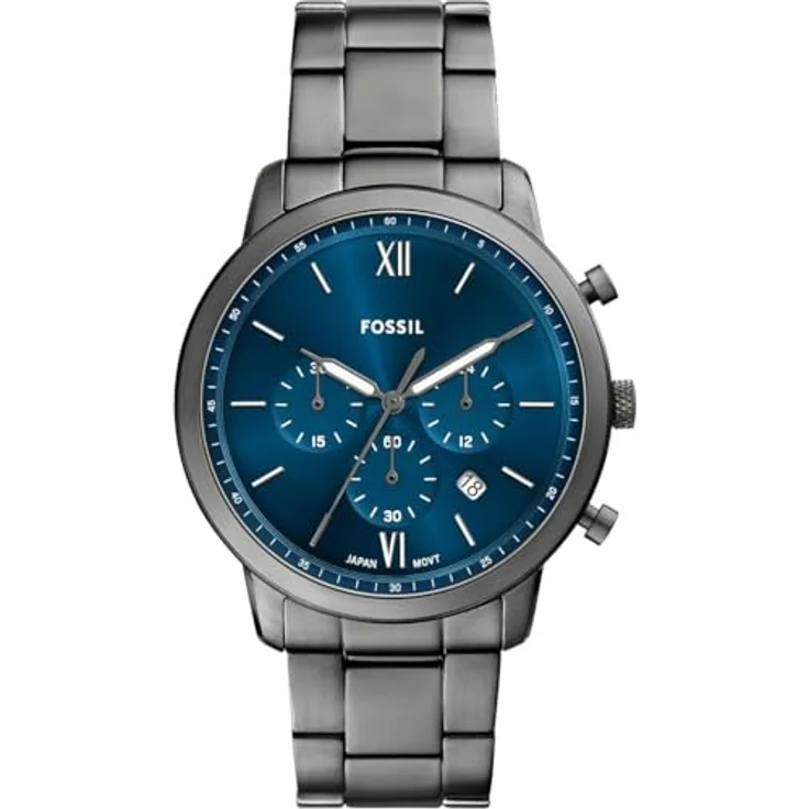 Fossil Herren Analog Quarz Uhr mit Edelstahl Armband FS6111, blaues Zifferblatt, Gunmetal Armband – Bild 1