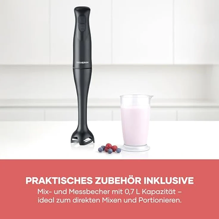 Severin SM 3761, Stabmixer mit 350W, 2 Klingen, abnehmbarer Mixfuß und 700ml Mix- & Messbecher, schwarz – Bild 4