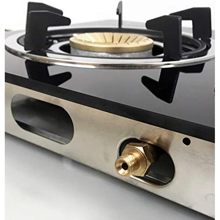 Phönix PS2 Gaskocher 2 flammig Propan 8 KW Glas Kochfeld Gasherd mit Zündsicherung inkl. Gasschlauch-Regler Set – Bild 3