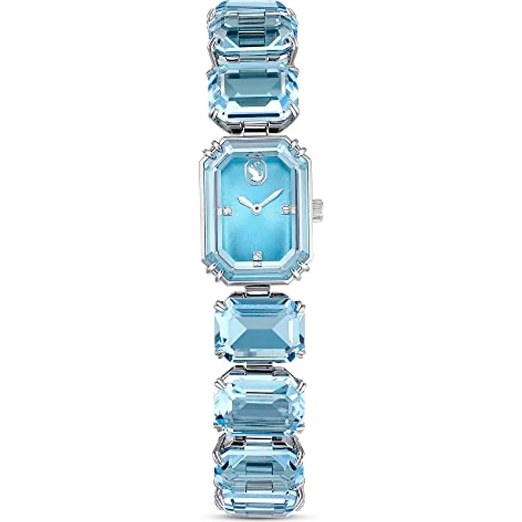 Swarovski Millenia Uhr, blaue Damenuhr mit Edelstahlarmband und strahlenden Swarovski Kristallen – Bild 1