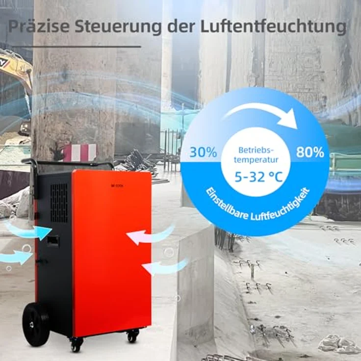 BE COOL BC110LEF2202 Bautrockner, Entfeuchtungsleistung bis zu 110 Liter pro Tag für Räume von 45m²-230m², mit Wasserpumpe und Touch-Panel – Bild 3