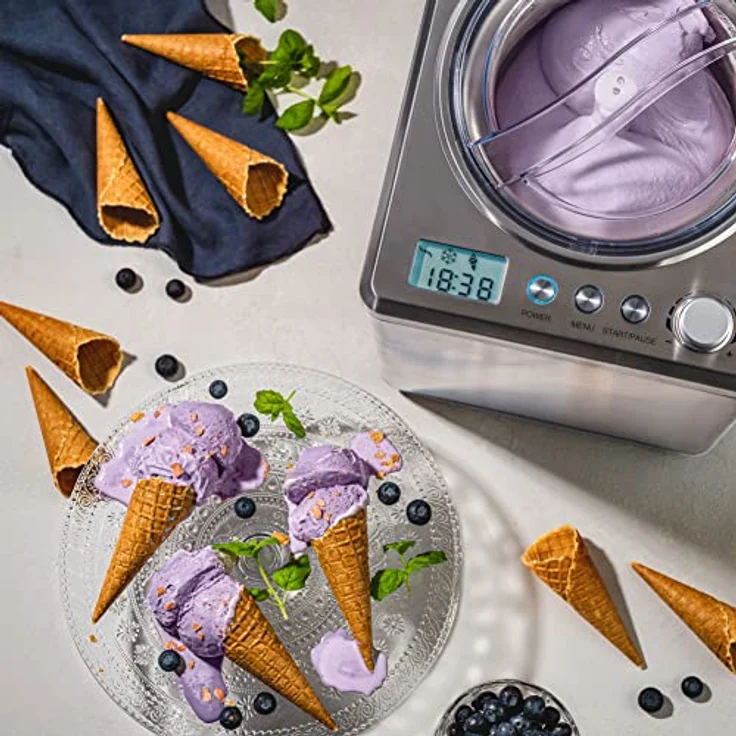 WILFA VANILLA ICM1S-250 Eismaschine mit Kompressor, 250W, Sorbet und Frozen Yoghurt, 2,5 Liter Fassungsvermögen, LCD-Display, Timer, Kühlhaltefunktion, silber – Bild 4