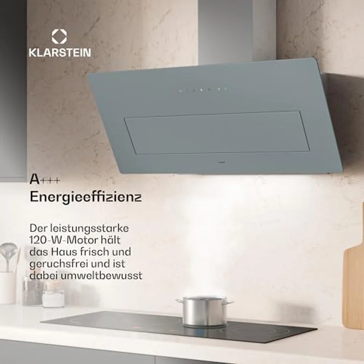 Klarstein SleekAir Dunstabzugshaube, 90 cm Kopffreihaube, 718 m³/h, A++ Energieeffizienz, Touch-Bedienung, LED-Beleuchtung 2700-6500 K, Edelstahl – Bild 2