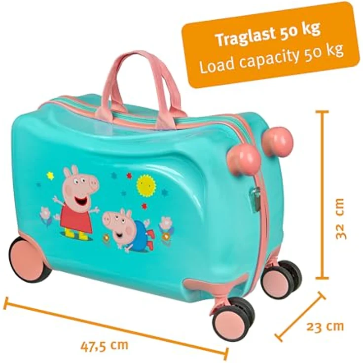 UNDERCOVER Peppa Pig Kinderkoffer Ride-on Trolley, 4 Rollen, Sitzgelegenheit und Gepäckorganisation, 47,5 cm – Bild 5
