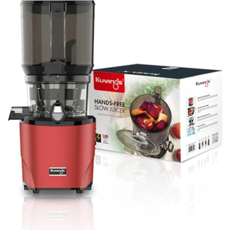 Kuvings AUTO10S Entsafter - Pflegeleichter Slow Juicer mit 3L Fassungsvermögen und 200W Motor ideal für Obst, Gemüse und Smoothies (Matt Dark Red) KHS-2571CE – Bild 1