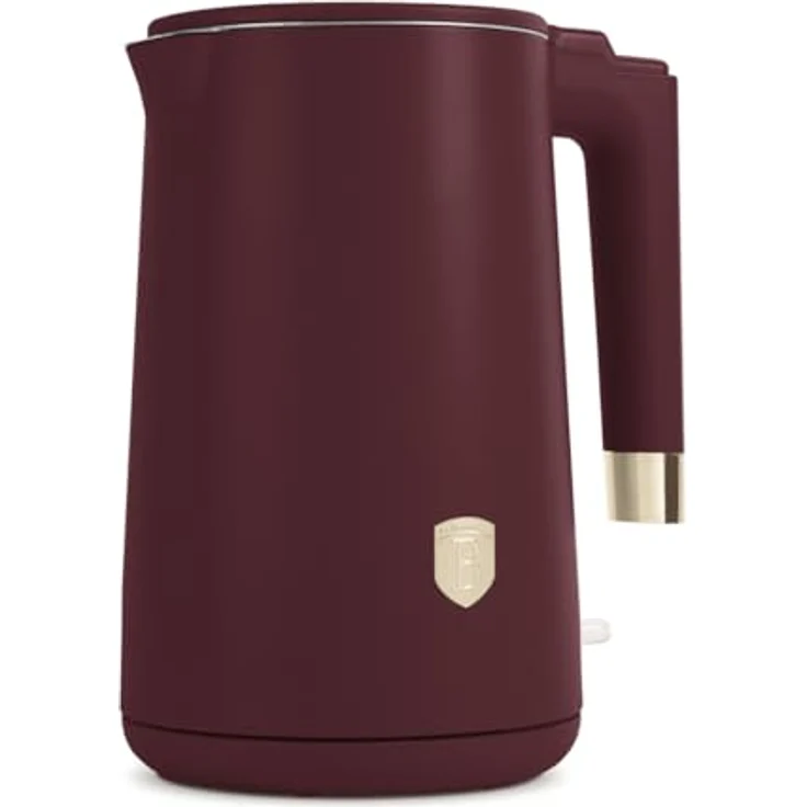 BerlingerHaus Design Wasserkocher, 1,7 Liter, 1800 Watt, rot mit goldenen Akzenten, kabelloser 360-Grad-Drehsockel, doppelwandig – Bild 1