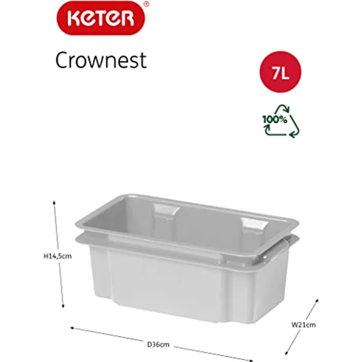 Keter Crownest Recycling Box 7 l, Hellgrau, 36 X 21 X 14.5 cm – Bild 2