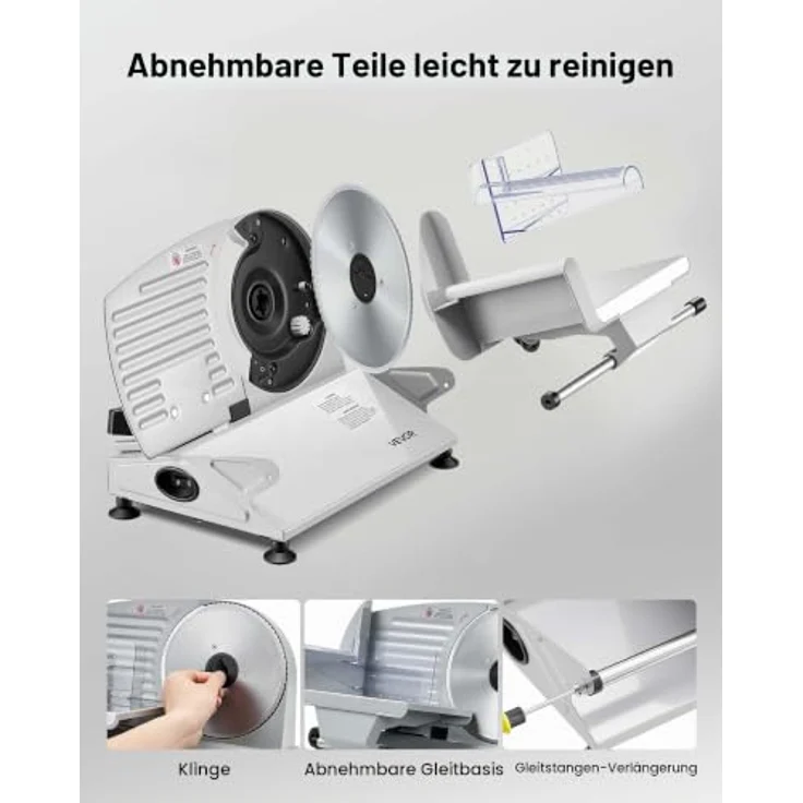 VEVOR SL-520A Fleischschneidemaschine 200 W, Elektrische Aufschnittmaschine mit 19 cm Klingen und einstellbarer Schnittdicke von 0–15 mm – Bild 5