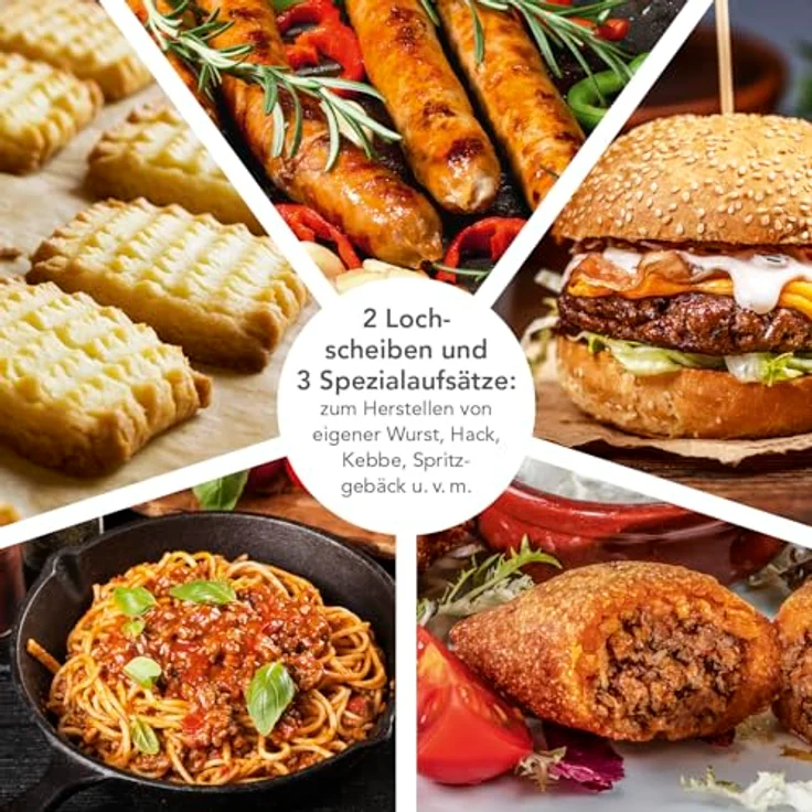 GOURMETmaxx Fleischwolf elektrisch, 1300 W mit 2 Lochscheiben & 3 Spezialaufsätzen für 1,5 kg Fleisch pro Minute – Bild 3