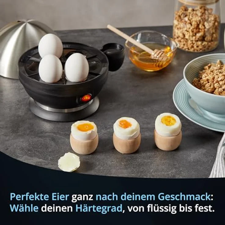 KHG Eierkocher Edelstahl, für bis zu 7 Eier, inkl. Messbecher mit Nadel, 380 W, Edelstahlheizplatte – Bild 3