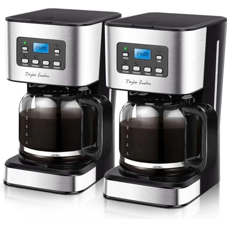 Taylor Swoden Darcy, 950W Kaffeemaschine mit Timer, 1.5L für 12 Tassen, Abschaltautomatik, Tropf-Stopp, wiederverwendbarem Filter, BPA-frei, Schwarz, 2 Stück – Bild 1
