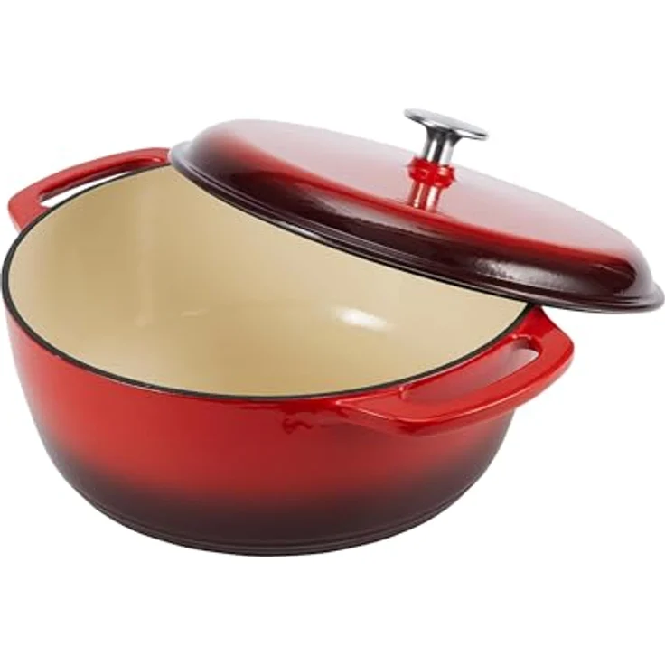 AmazonBasics Bräter Schmortopf aus liertem Gusseisen, 4 L, Rot – Bild 3