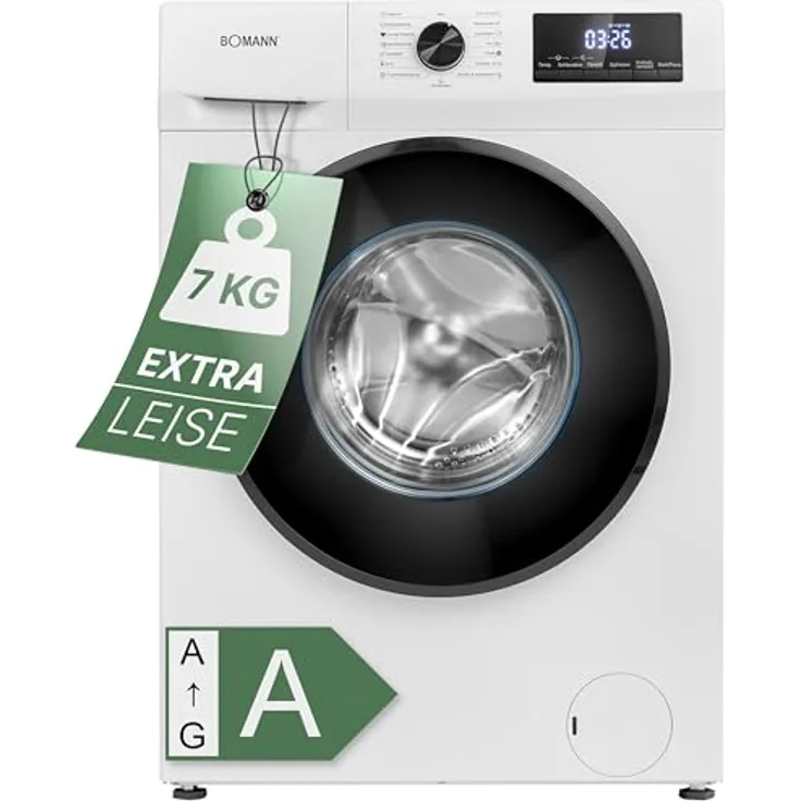 Bomann® Waschmaschine WA 7500 weiß | 7kg | Aqua-Stop | 10 Jahre Motor-Garantie | effizienter Invertermotor | 1400 U/min | bis 90°C | 15 Programme | Endzeitvorwahl | Washing Machine