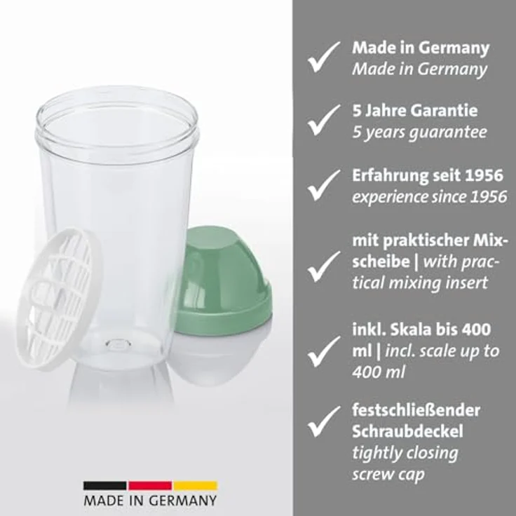 Westmark Mix- und Schüttelbecher/Shaker, 0,5 l mit herausnehmbarer Mixscheibe, BPA-frei, Klar/Grün – Bild 2