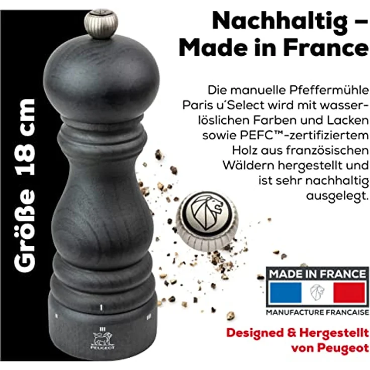 Peugeot Paris Pfeffermühle Holz Graphit U-Select 18cm – Bild 4