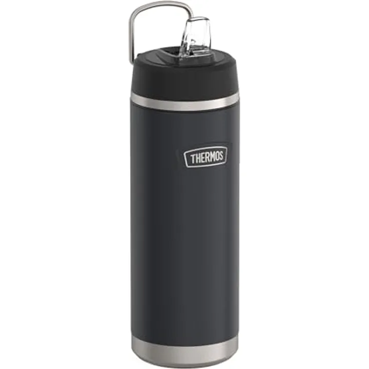 Thermos ICON Isoliertrinkflasche, 0,71l, graphite mat, schwarz, mit Strohhalm, 12h kalt, spülmaschinenfest, BPA-frei, Edelstahl