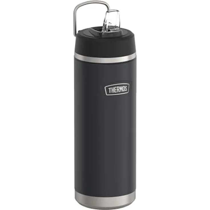 Thermos ICON Isoliertrinkflasche, 0,71l, graphite mat, schwarz, mit Strohhalm, 12h kalt, spülmaschinenfest, BPA-frei, Edelstahl – Bild 1