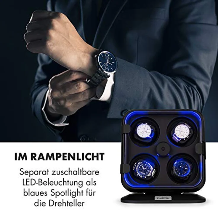 Klarstein Uhrenbeweger Clover, Automatikuhr Beweger mit vier Drehtellern und LED-Beleuchtung – Bild 7