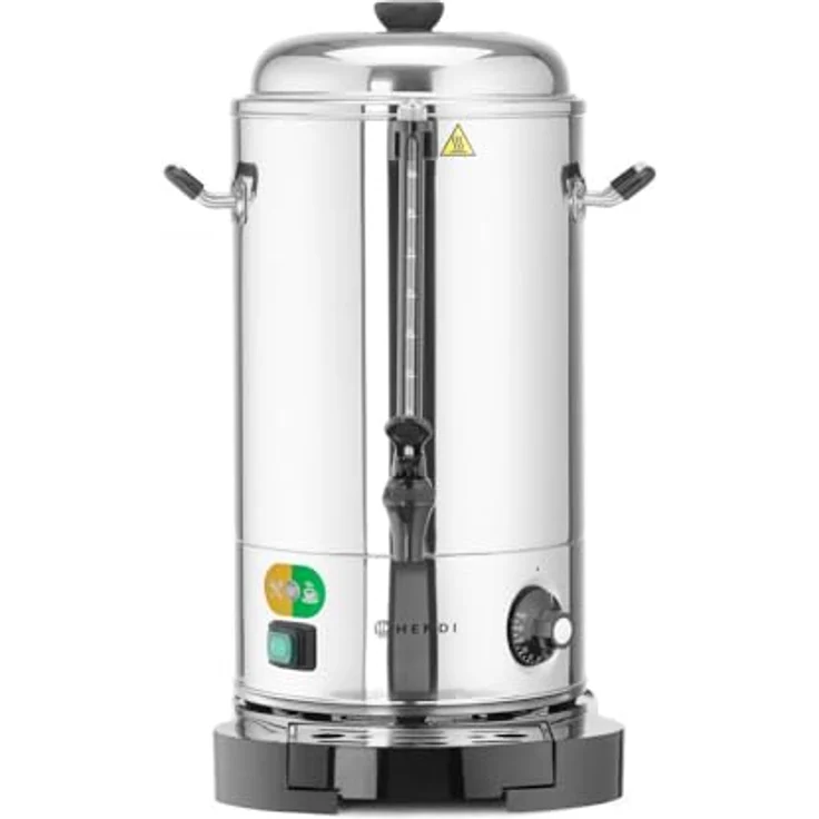 HENDI Heissgetränkespender, Doppelwandig, Energiesparend, non drip Hahn, wartungsfreies Heizelement, Temperatur regelbar bis 110°C, mit Trockenkochschutz, 9L, 230V, 2200W, 343x345x(H)517mm, Edelstahl – Bild 1
