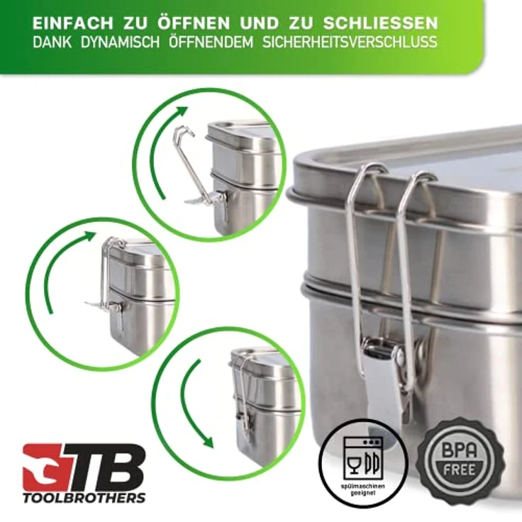Toolbrothers Fan Lunchpaket mit Edelstahl Brotdose + Edelstahl Trinkflasche 500 ml + 4 in 1 Multifunktions Besteck + Marken-Kühltasche, 100% ökofreundlich, Set mit 1200ml & Edelstahldeckel – Bild 4