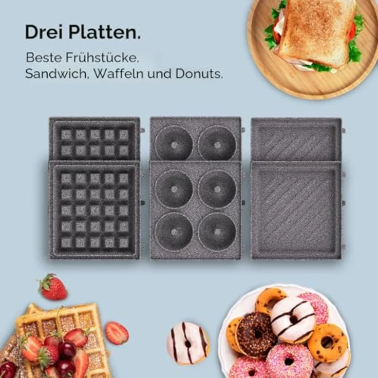 Cecotec Sandwichmaker Vintage Rock'Ntoast Retro One, 700W, 3 austauschbare Platten, Rockstone-Beschichtung, Blau – Bild 2