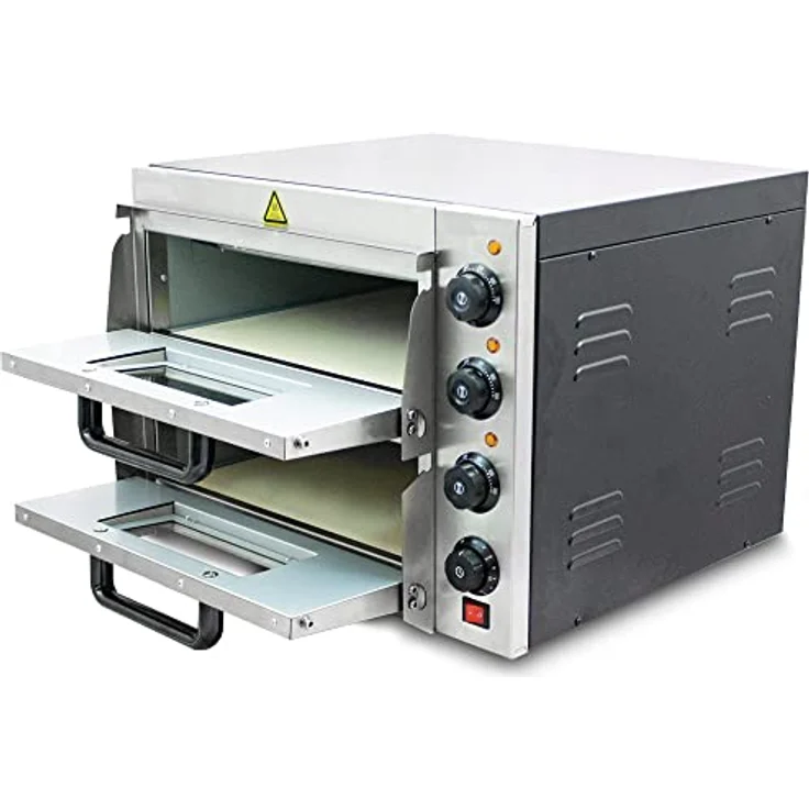 Bituxx Elektrischer Pizza Doppelofen MS-18168, 3000 Watt, Silber, mit getrennten Temperatureinstellungen und Schamottstein für knusprigen Boden – Bild 2