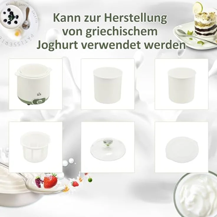 HOMCOM Joghurtbereiter 1,5 L Joghurtmaschine für griechischen Joghurt, inkl. 2 Behälter, Sieb, Weiß – Bild 4