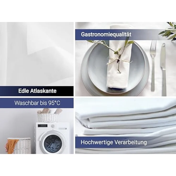 ZOLLNER 6er Set Stoffservietten Baumwolle in 40x40 cm - waschbar bis 95°C - seidenartiger Glanz - weiß - Gastronomiequalität – Bild 4