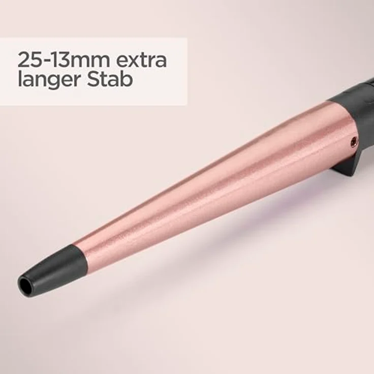 Babyliss Rose Quartz Conical Wand 13 bis 25mm kegelförmiger für Natürliche Locken und Beach Waves, rosa schwarz C454E – Bild 5