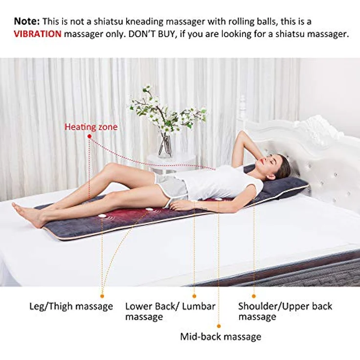 Snailax Massagematte mit Wärmefunktion, Massageauflage Heizkissen mit Wärme, 10 Vibrationsmotoren und 4 Therapieheizkissen,Elektrische Ganzkörpermassagegerät mit umschaltbarer Wärmefunktion, Geschenke – Bild 2