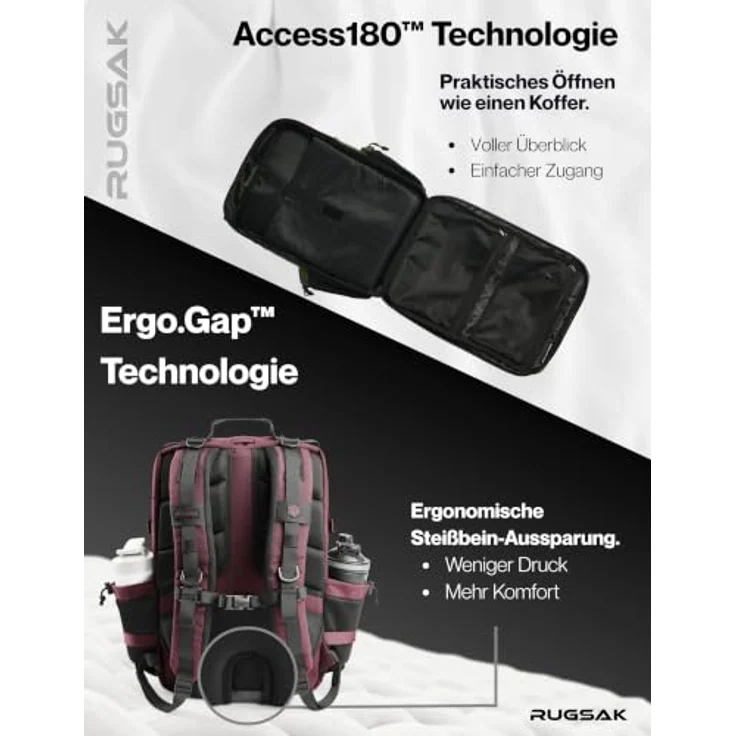 RUGSAK Alpha 45L Rucksack Merlot Red – Wasserabweisend, 18-Zoll Laptopfach, Ergonomisch, Reise, Alltag & Outdoor – Bild 6
